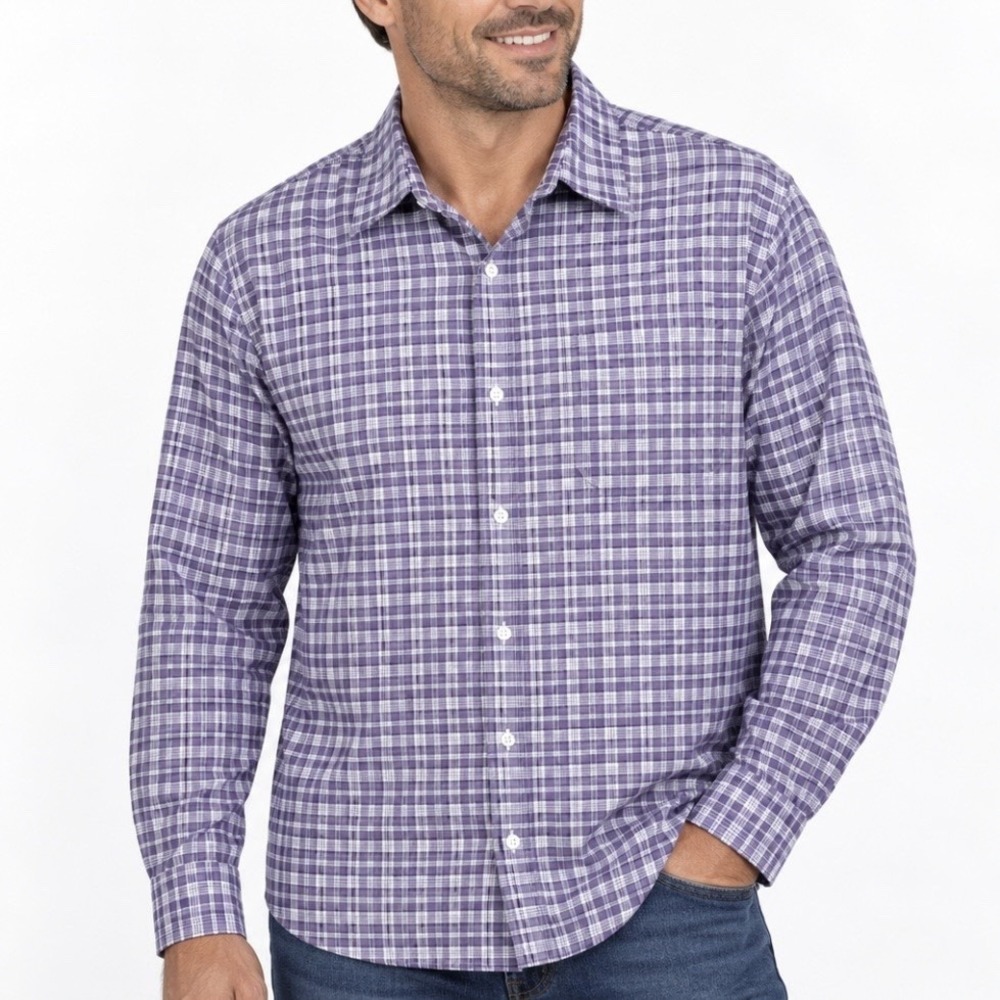 LL Bean Purple Plaid Wrinkle Free Brushed Cotton Long Sleeve Button Shirt XXL